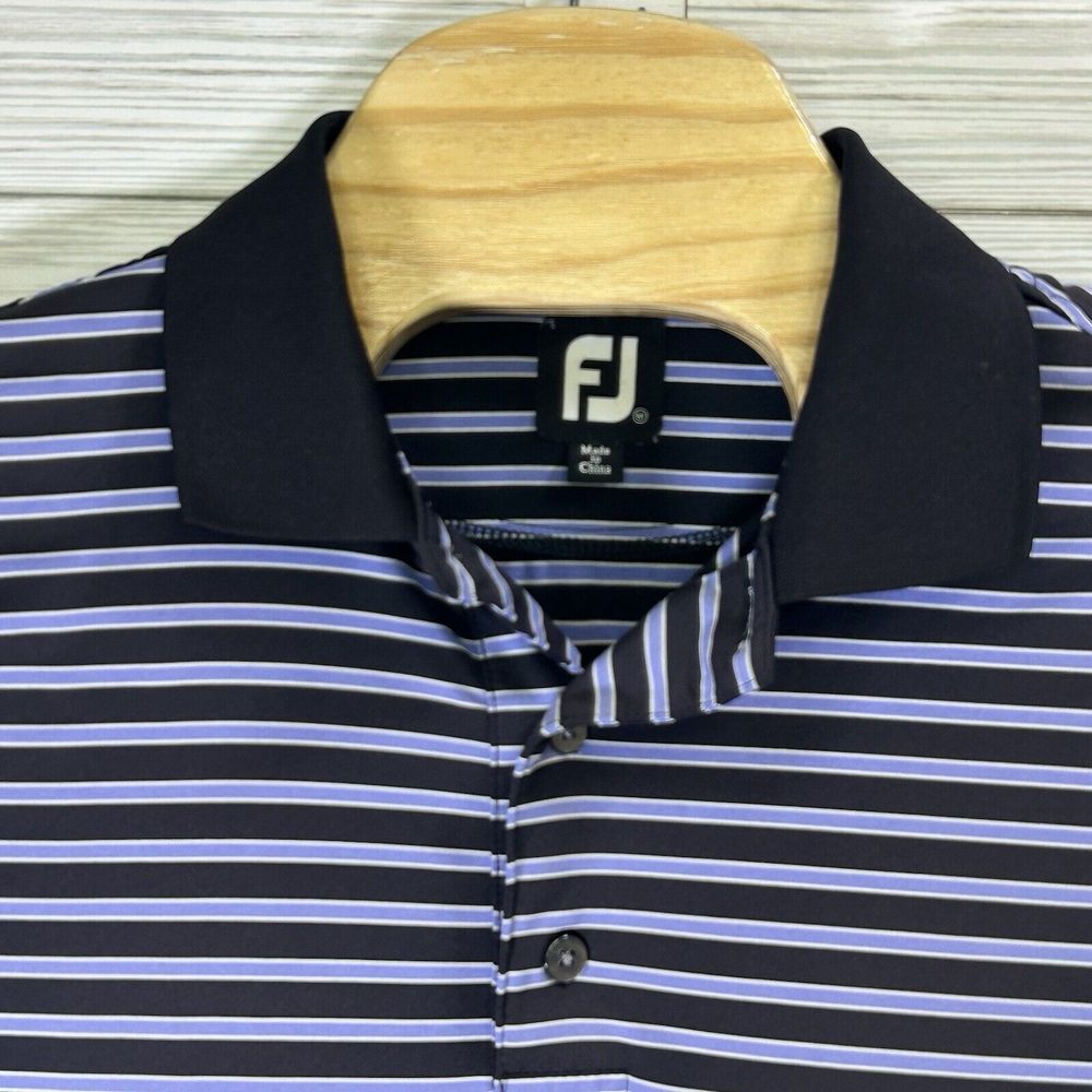 FootJoy Men's Large Black & Purple‎ Stripe Stretch Golf Polo Shirt Sz Med